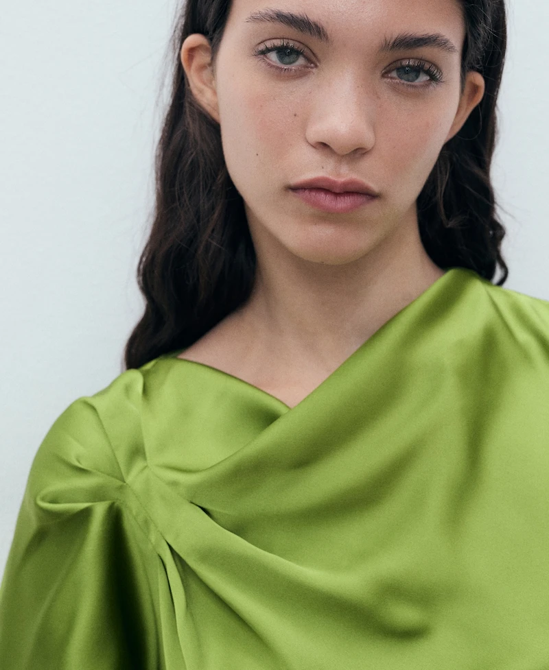 Mango Women's Draped Detail Satin Shirt