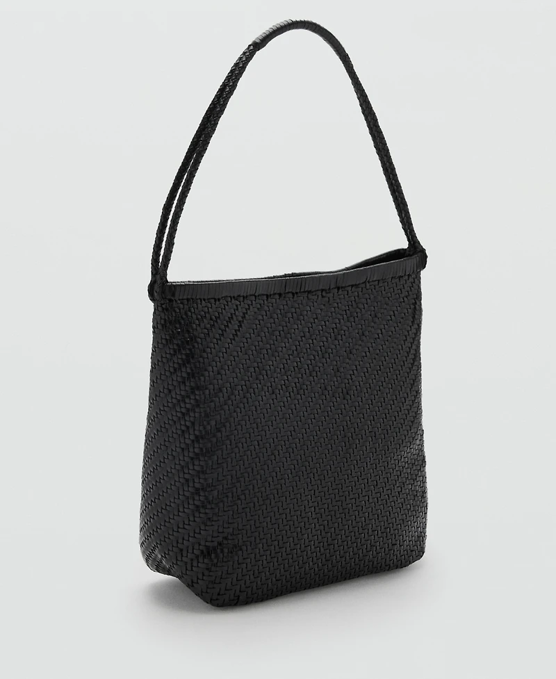 Mango Women's Braided Leather Shoulder Bag