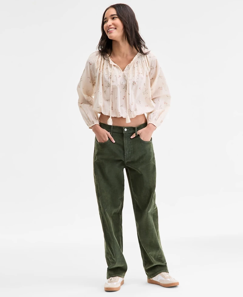 Lucky Brand Women's Embroidered Smocked Peasant Top