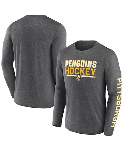 Fanatics Men's Heather Charcoal Pittsburgh Penguins Sweep Iconic Synthetic Long Sleeve T-Shirt