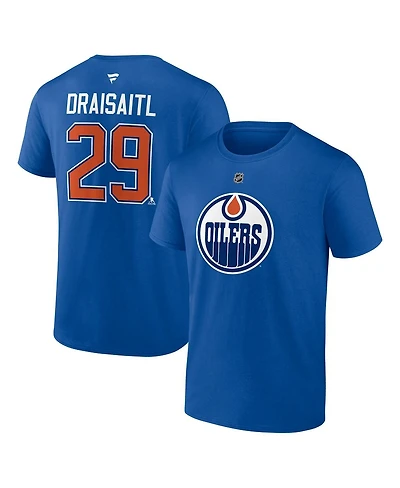 Fanatics Men's Leon Draisaitl Royal Edmonton Oilers Authentic Stack Name Number T-Shirt