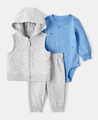 Carter's Baby Boys Quilted Vest, Helicopter-Print Long-Sleeve Bodysuit & Jogger Pants, 3 Piece Set