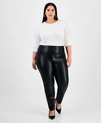 Bar Iii Trendy Plus Faux-Leather Leggings, Macy's Exclusive