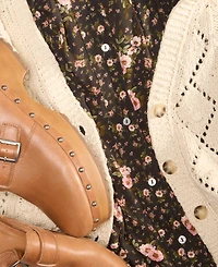 Lucky Brand Print Mix Button Through Midi Dress