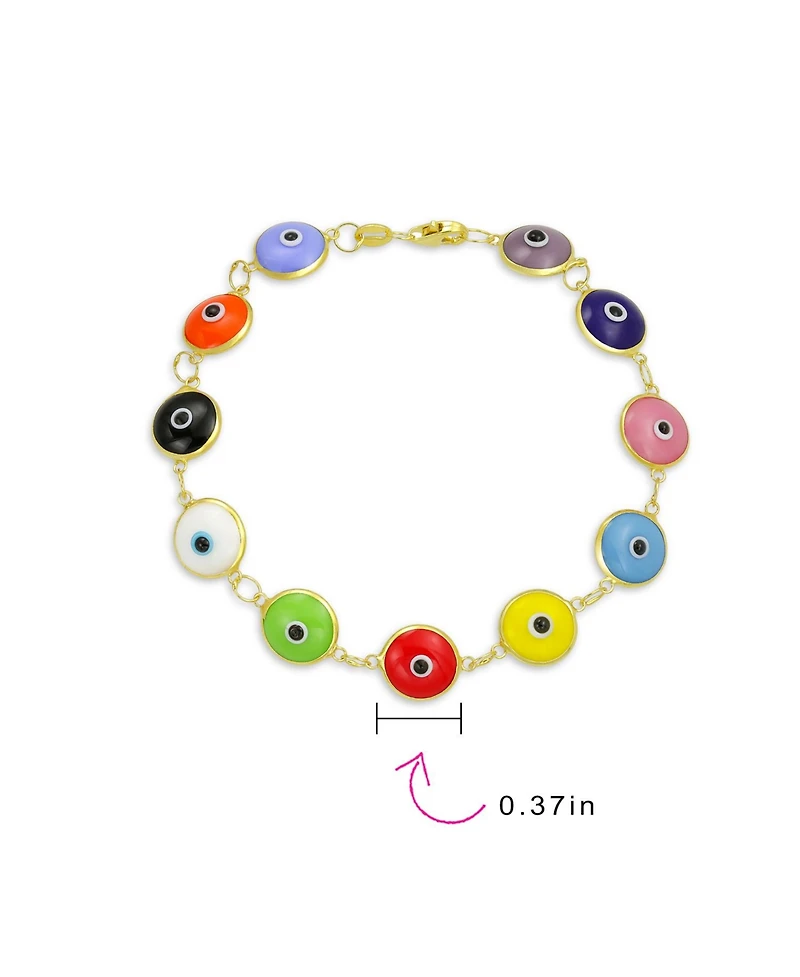 Bling Jewelry Protection Good Luck Amulet Turkish Glass Bead Evil Eye Bracelet Yellow Gold Plated Sterling Silver Multicolor 7 Inch