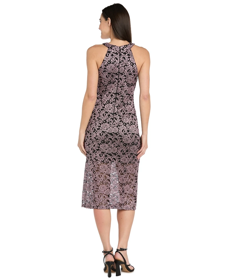 R & M Richards Women's Lace Two-Tone Halter Midi Dress