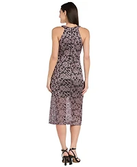R & M Richards Women's Lace Two-Tone Halter Midi Dress