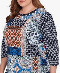 Alfred Dunner Plus Batik Patchwork Drawstring Closure Top