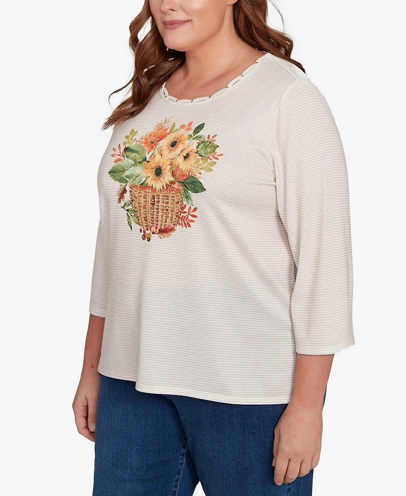 Alfred Dunner Plus Classic Harvest Basket Crew Neck Top