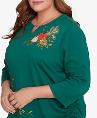 Alfred Dunner Plus Classic Asymmetric Pumpkin Split Beaded Keyhole Neck Top