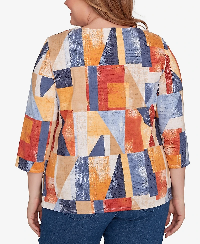 Alfred Dunner Plus Colorblock Detailed Crew Neck Top