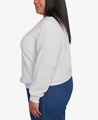 Alfred Dunner Plus Classic Embellished Neckline Anti-Pill Sweater