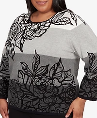Alfred Dunner Plus Classic Ombre Floral Block Stripe Sweater