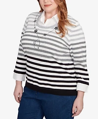 Alfred Dunner Plus Classic Ombre Stripe Two One Sweater