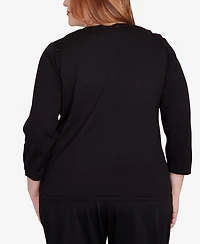 Alfred Dunner Plus Classic Colorblock Long Sleeve Sweater