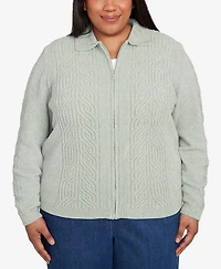 Alfred Dunner Plus Size Classic Zip-Front Chenille Collared Cardigan Sweater