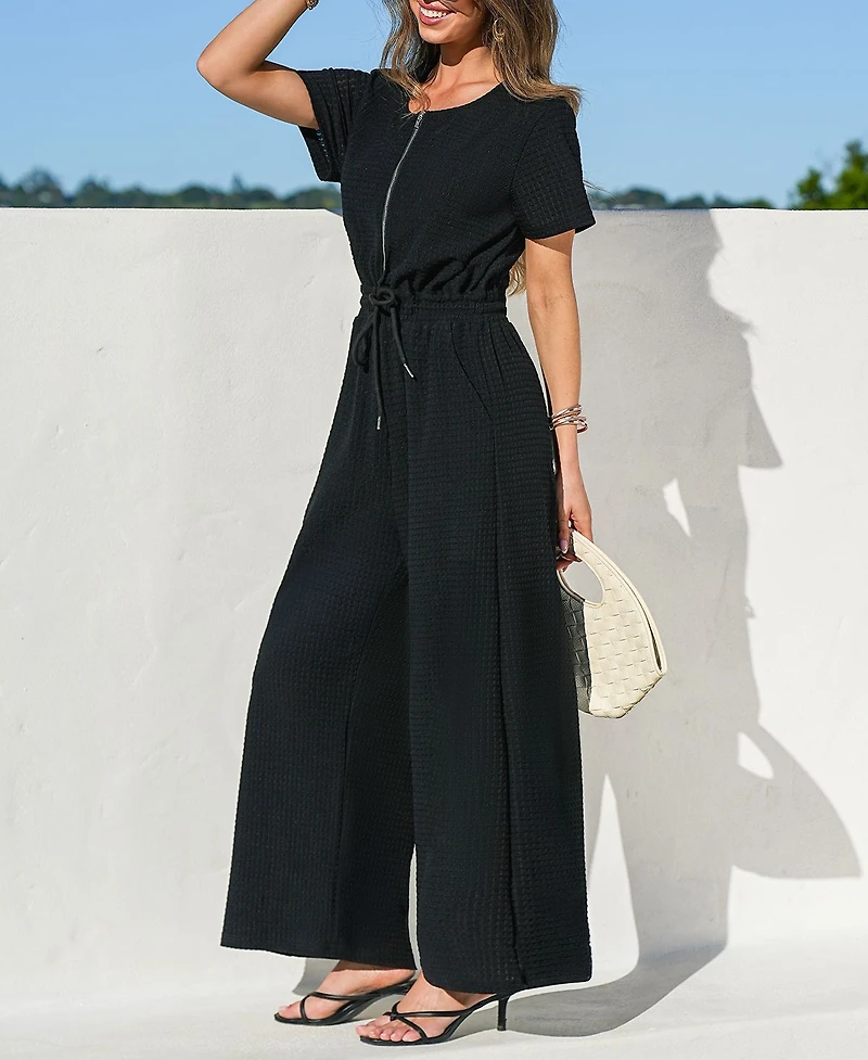 Cupshe Women's Short Sleeve Zippered Front Jumpsuit