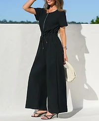 Cupshe Women's Short Sleeve Zippered Front Jumpsuit