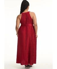 June + Vie Women's Pleated Halter Maxi Dress