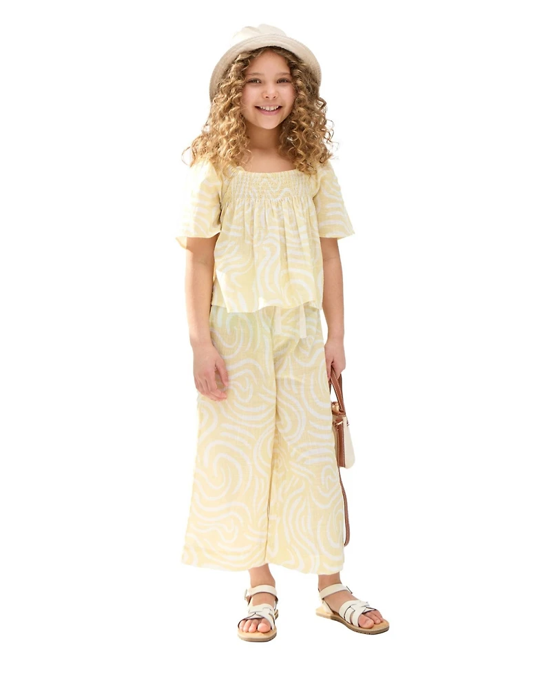 Raffya Kids Little Girls Nia Shirred Neck Zebra Swirl Print Co-Ords Set