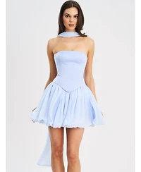 Miss Circle Women's Valentina Baby Blue Boned Curve Edge Peplum Mini Dress