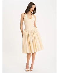 Miss Circle Women's Idella Yellow Gingham U Neck Midi Dress