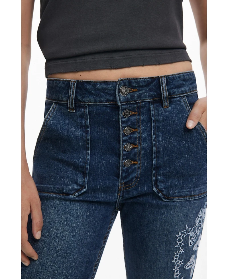 Desigual Women's Embroidered jeans with square pockets