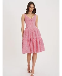 Miss Circle Women's Oceana Red Candy Stripe Drop Waist Midi Dress