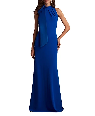 Tadashi Shoji Women's Sims Taffeta Shoulder Bow Halter Gown Hibiscus