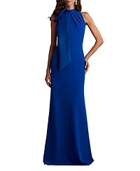 Tadashi Shoji Women's Sims Taffeta Shoulder Bow Halter Gown Hibiscus