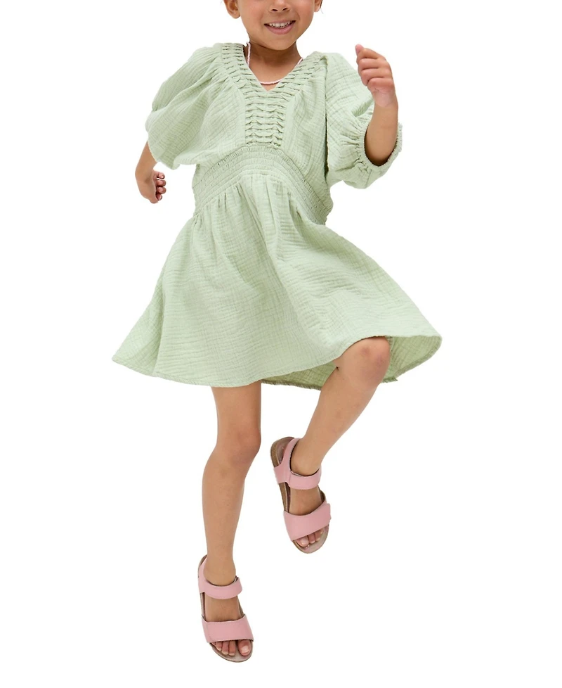 Raffya Kids Little Girls Soipoi Ruched V-Neck Dress