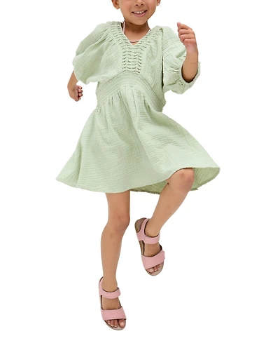 Raffya Kids Little Girls Soipoi Ruched V-Neck Dress