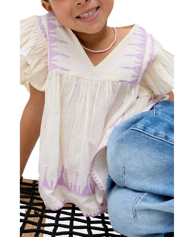 Raffya Kids Mariana Flutter Sleeve Embroidered Blouse