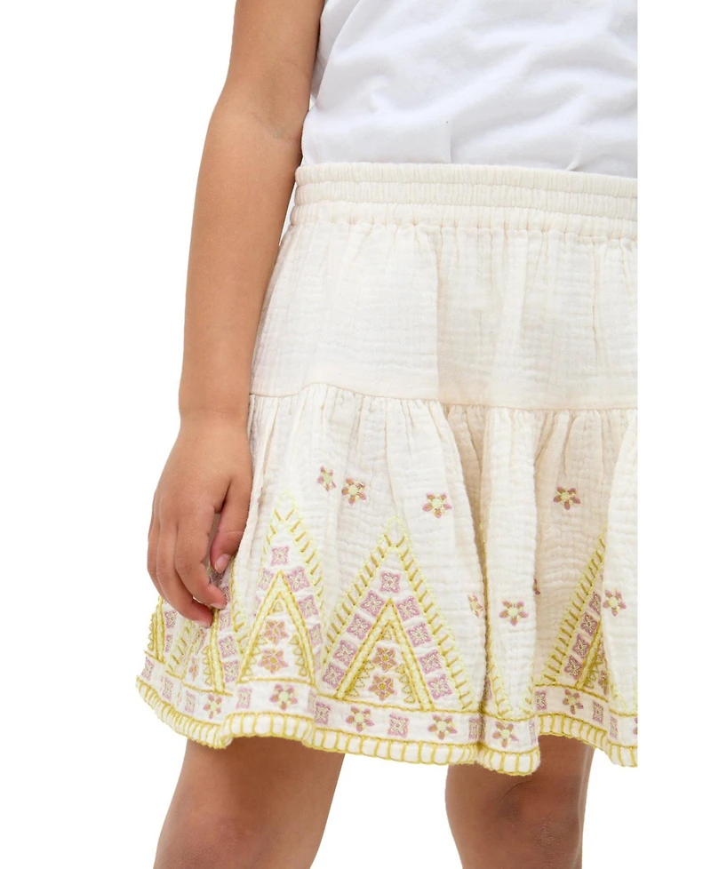 Raffya Kids Little Girls Staranisse Tiered All Over Embroidered Skirt