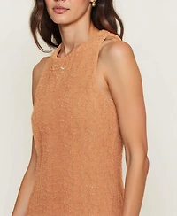 Modenaire Women's Hand-Embellished Sleeveless Mesh Sequin Midi Dress