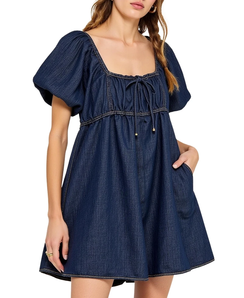 Modenaire Women's Puff Sleeve Tie-Front Romper