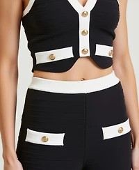 Modenaire Women's Two-Piece Halter Crop Top and Wide-Leg Pant Set