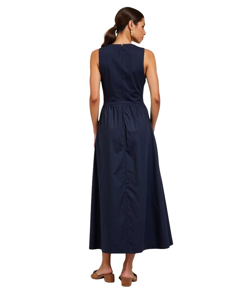 Modenaire Women's Sleeveless Crewneck Gathered Waist Midi Dress