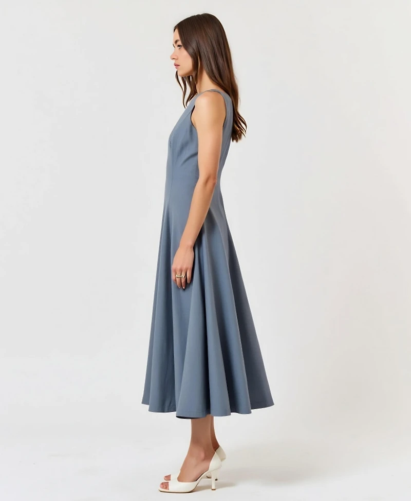 Modenaire Women's Wide Strap Square Neck Fit & Flare Midi Dress