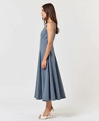 Modenaire Women's Wide Strap Square Neck Fit & Flare Midi Dress
