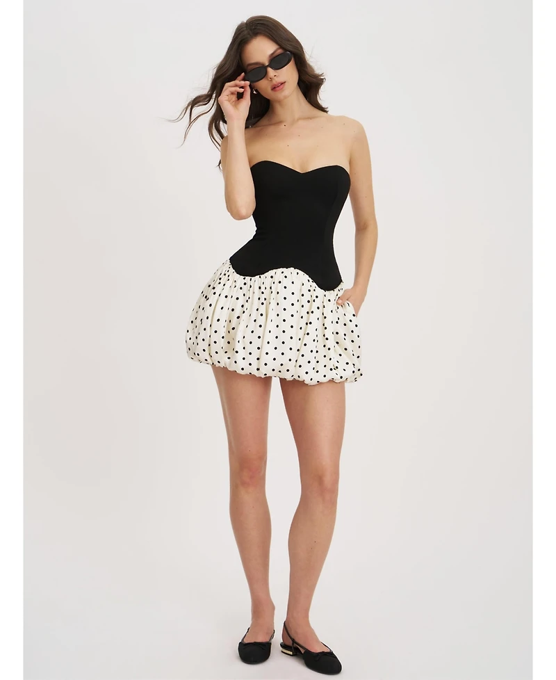 Miss Circle Women's Dahliana Polka Dot Bubble Hem Corset Mini Dress