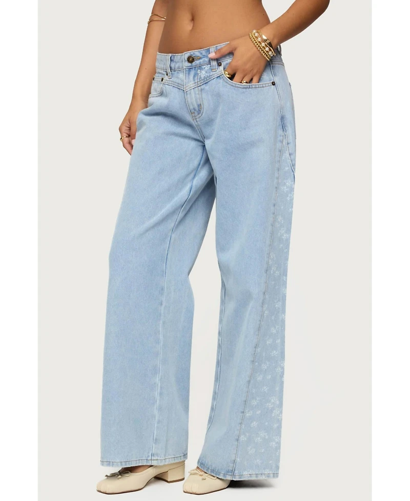 Edikted Women's Floral Split Low Rise Jeans