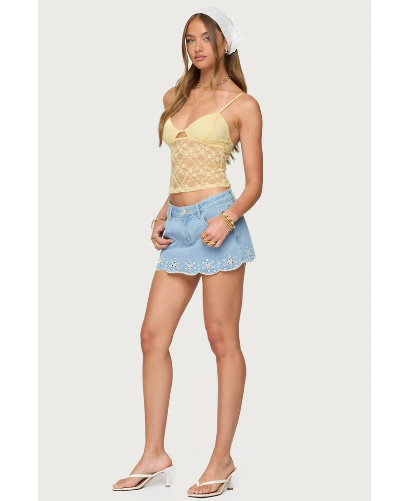 Edikted Womens Sheer Lace Cut Out Tank Top