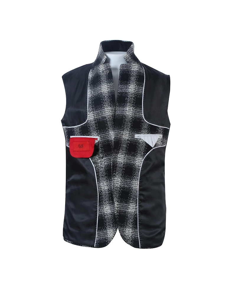Elie Balleh Boys Black Slim Fit Checkered Blazer