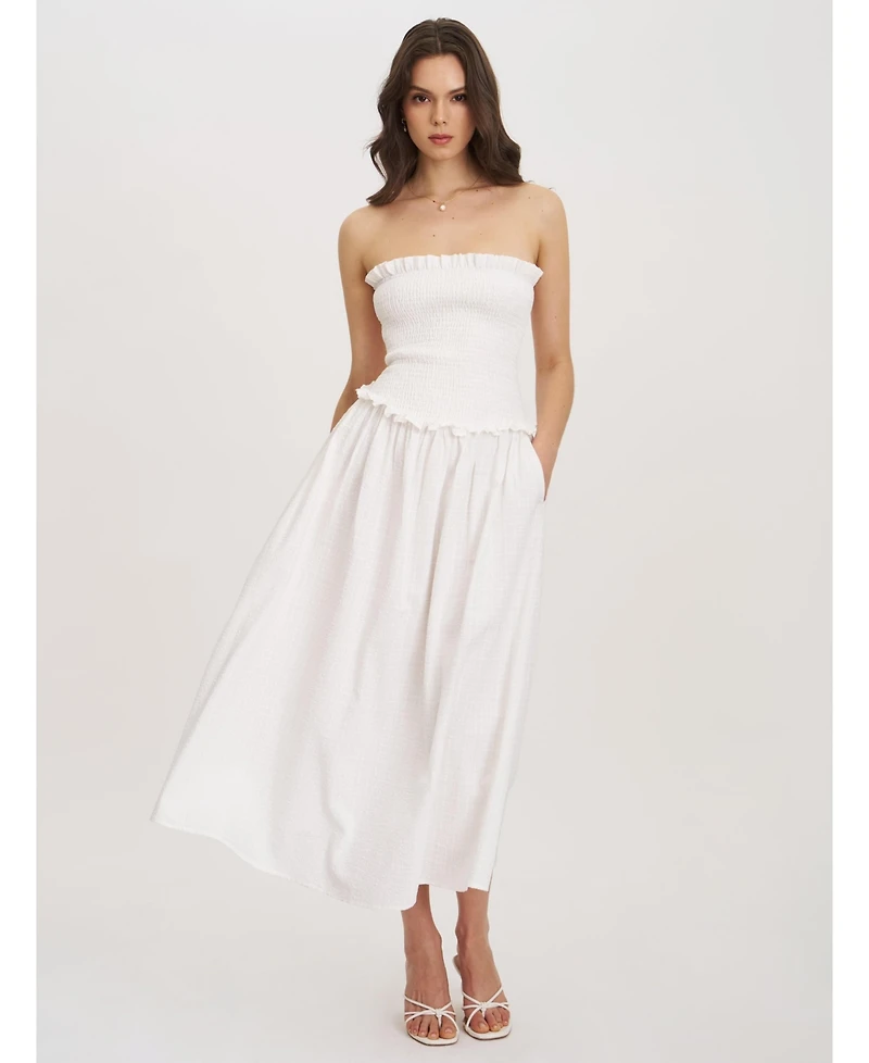 Miss Circle Women's Quadiya Smock Top Strapless Drop Waist Midi Dress
