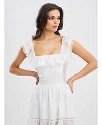 Miss Circle Women Eden Square Neck Ruffle Trim High Waist Midi Dress