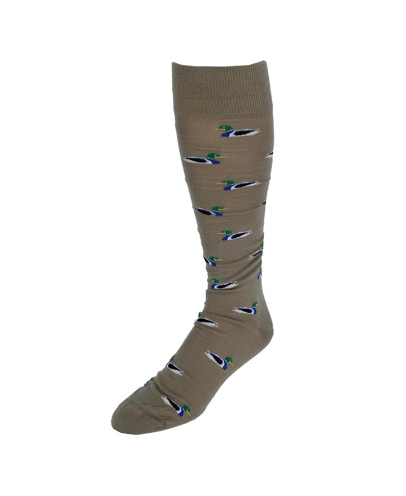 Trafalgar Men's Good Fortune Mallard Duck Novelty Over The Calf Pima Cotton Dress Sock (1 Pair)