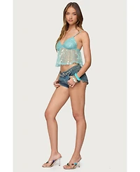 Edikted Women's Sheer Sequin Babydoll Tank Top
