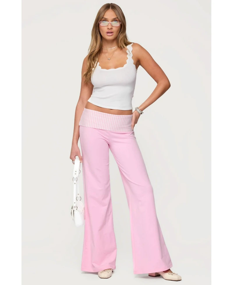 Edikted Women's Meshey Striped Fold Over Pants
