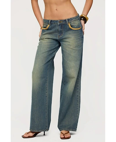 Edikted Women's Faux Suede Star Low Rise Jeans